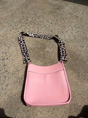 Blush Pink Leather Shoulder Bag with Leopard Strap